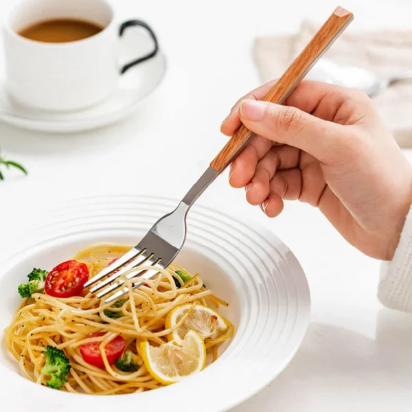 Hot selling knife fork spoon stainless steel cutlery set with wooden handle