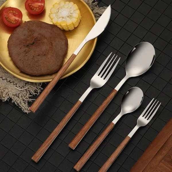 Hot selling knife fork spoon stainless steel cutlery set with wooden handle