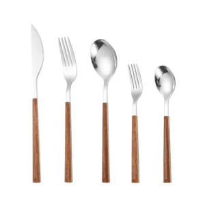 Hot selling knife fork spoon stainless steel cutlery set with wooden handle