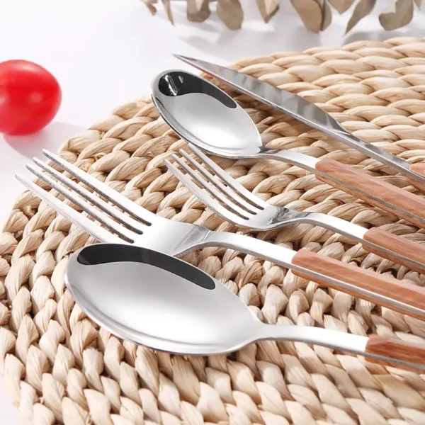 Hot selling knife fork spoon stainless steel cutlery set with wooden handle