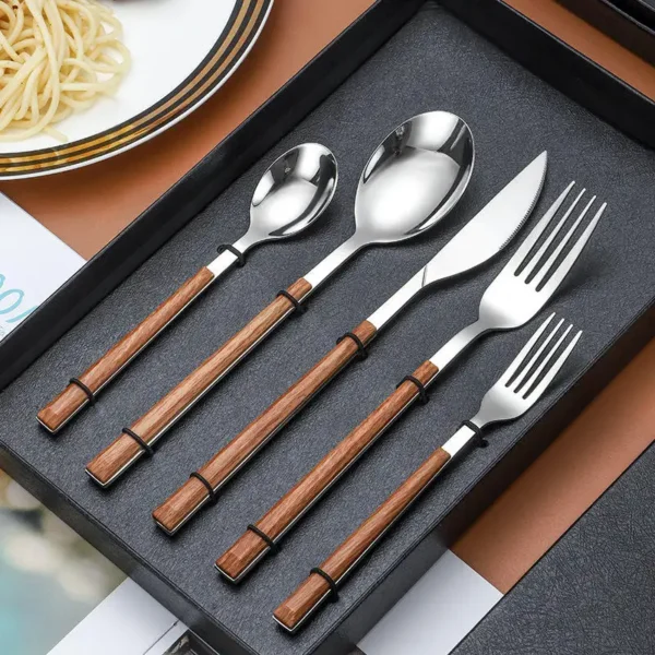 Hot selling knife fork spoon stainless steel cutlery set with wooden handle
